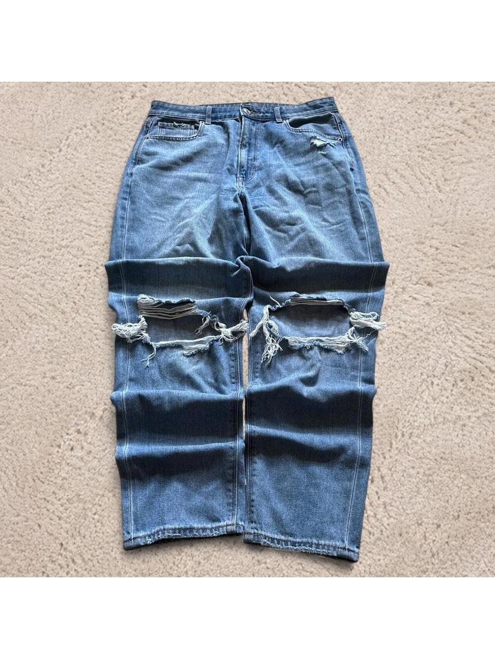 American Eagle Outfitters women’s  baggy blue jeans with ripped knees,